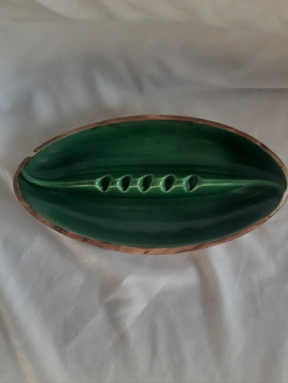 Yellowstone Park Vtg Green/Woodgrain  Ceramic Ashtray Trinket Bowl MCM Retro
